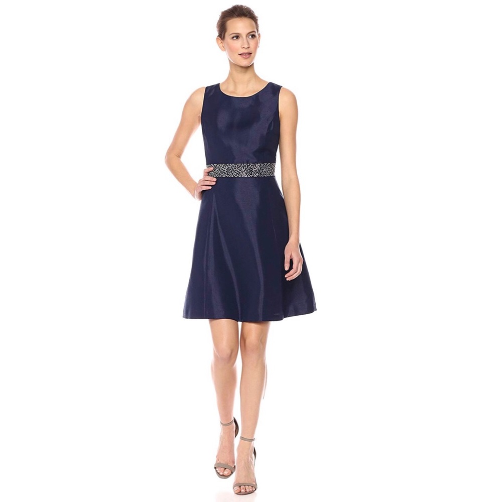Cocktail Flair Dress w Beaded Waist Sleeveless C81